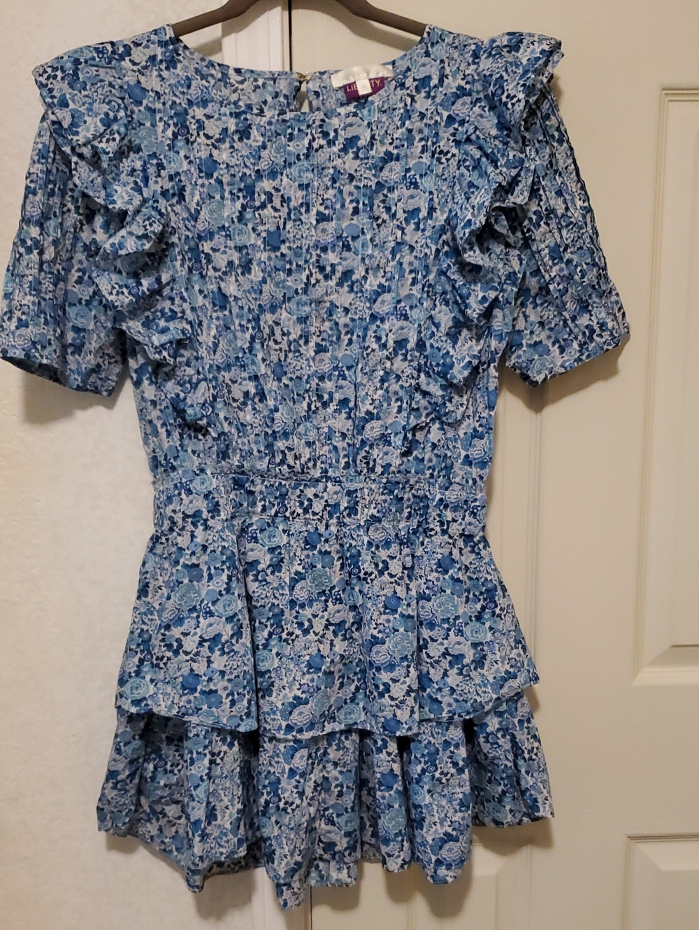 LoveShackFancy Blue Floral Ruffle Dress